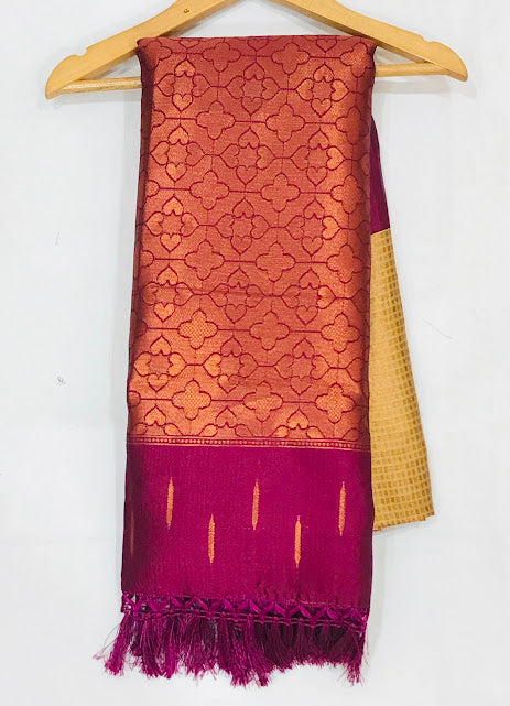 Gold Colored Soft Silk With Contrast Border Saree In USA
