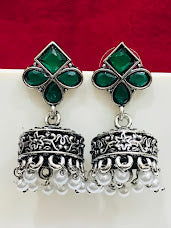 Green Colored Oxidized Earrings For Women Near Me