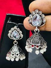 White Color Oxidized Jhumka Earrings For Women  Near Me