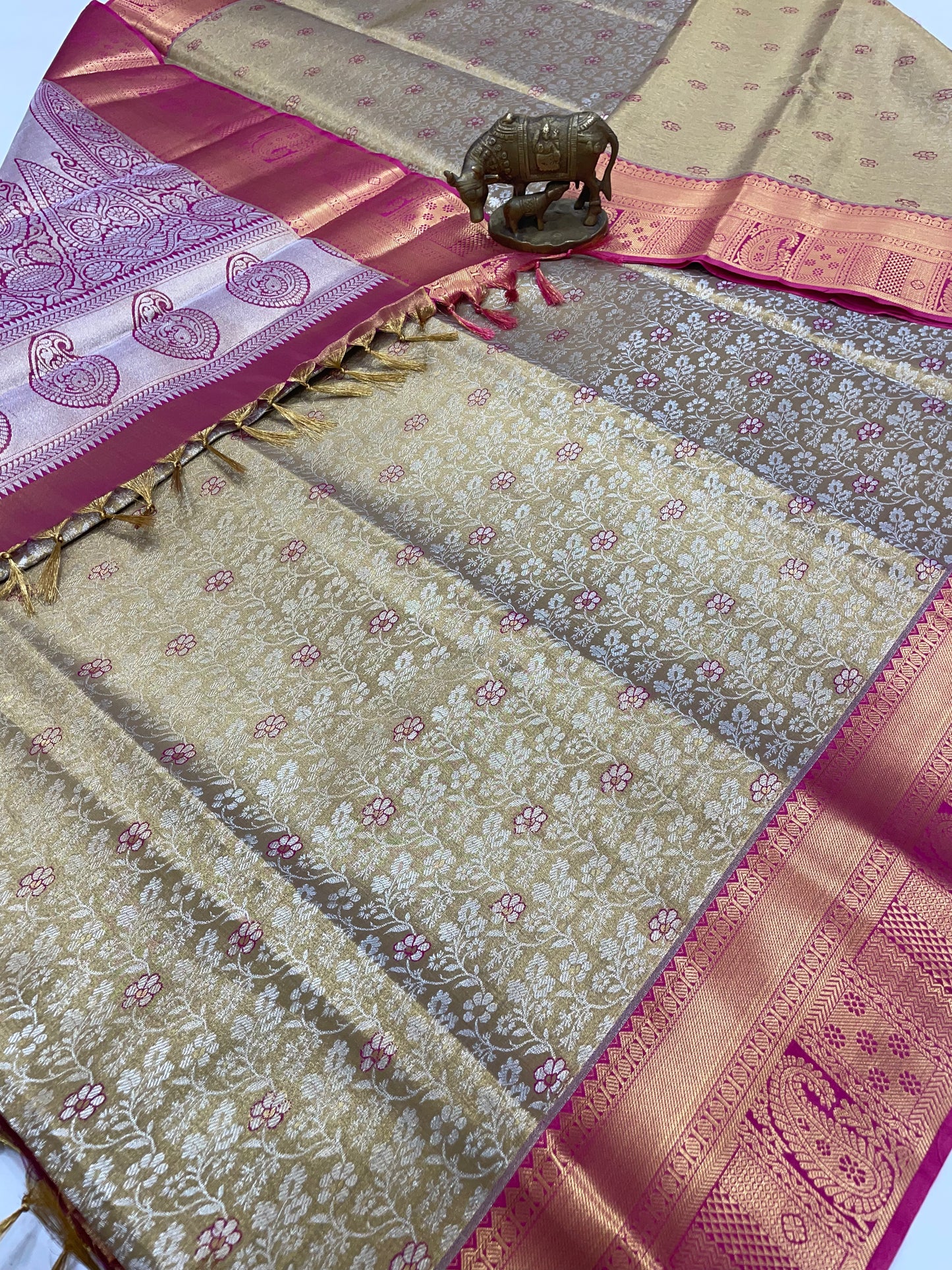 Indian Outfit Gold Color Pure Kanchi Silk With Gold Zari Work Saree