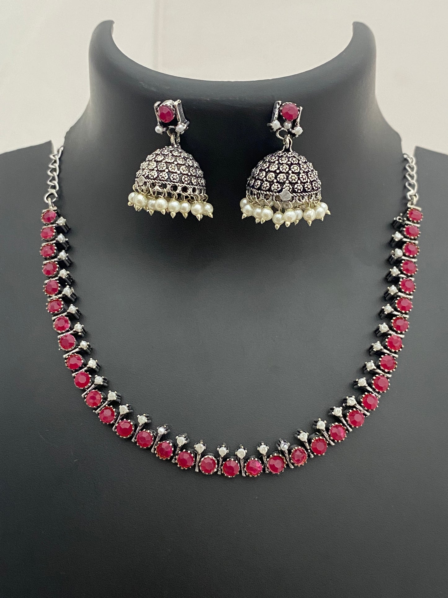 Appealing Oxidized German Silver Choker Necklace With Earrings
