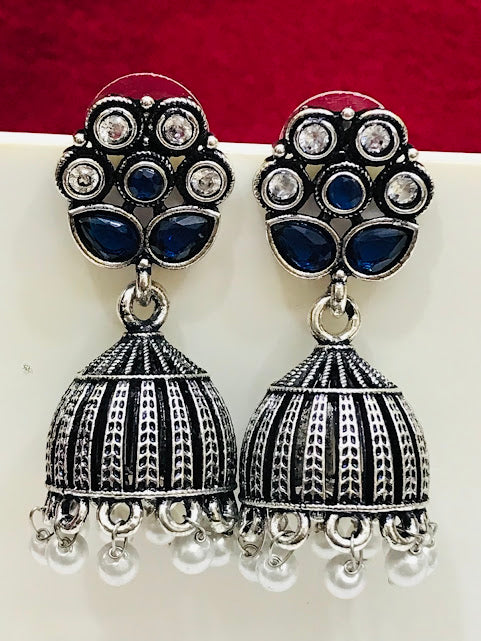 Blue Color Oxidized Jhumka Earrings For Women In USA