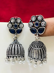 Blue Color Oxidized Jhumka Earrings For Women In Yuma
