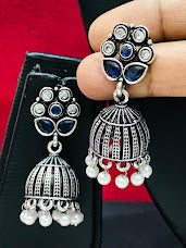 Blue Color Oxidized Jhumka Earrings For Women Tempe