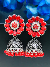 Oxidized Red Colored Beads Worked Unique Designed Earrings In USA