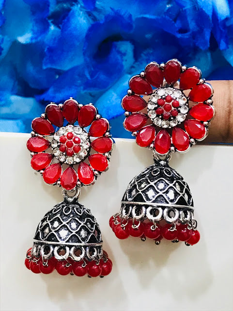 Red Colored Beads Worked Unique Designed Earrings In Tucson