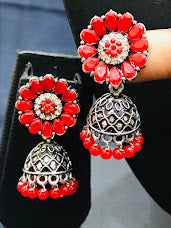 Alluring Oxidized Red Colored Beads Worked Unique Designed Earrings Near Me