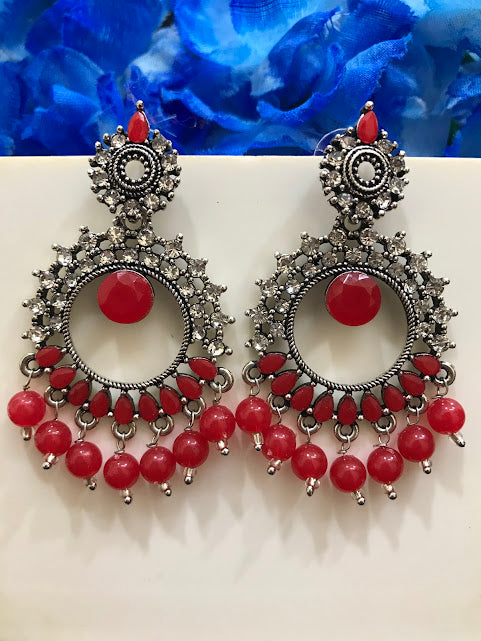 Oxidized Stone And Beads Worked Unique Designed Earrings In USA