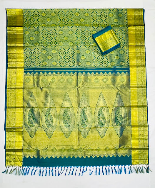 Charming Peacock Green Color peacock Design Art Silk Saree In Yuma