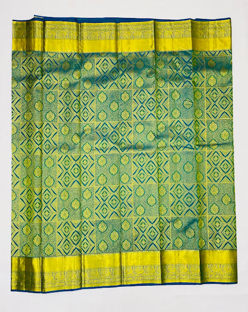 Charming Peacock Green Color peacock Design Art Silk Saree With Blue Blouse For Women - SILKMARK CERTIFIED