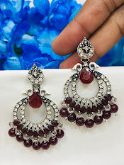Attractive Maroon Color Oxidized Beads Worked Earrings Near Me