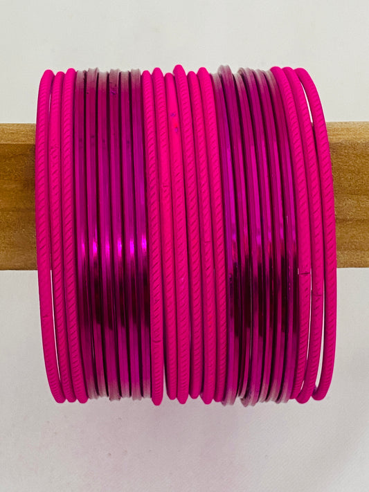 Latest Traditional Pink Color Plain Metal Bangle Set