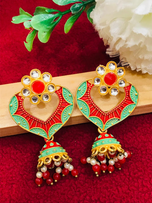 Antique Gold Multicolor Enameled Earrings In USA