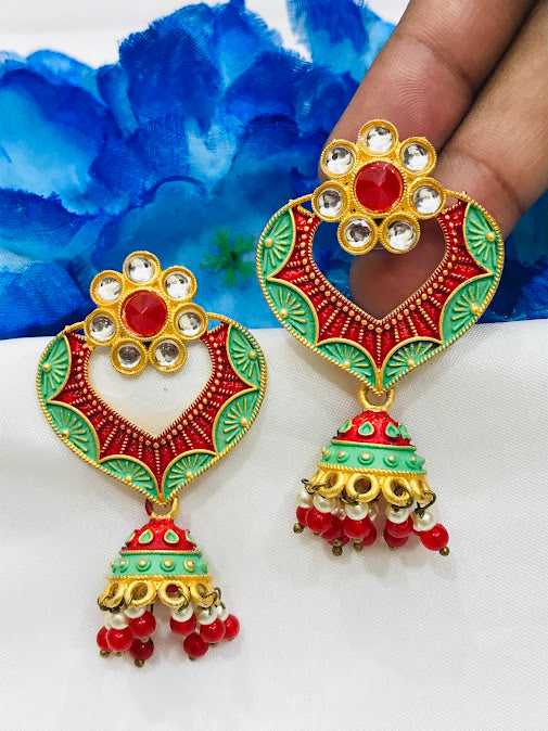 Stunning Antique Gold Multicolor Enameled Earrings With Beads Near Me