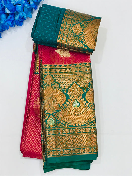 Alluring Pink Colored Art Silk With Green Colored Contrast Border Saree For Women