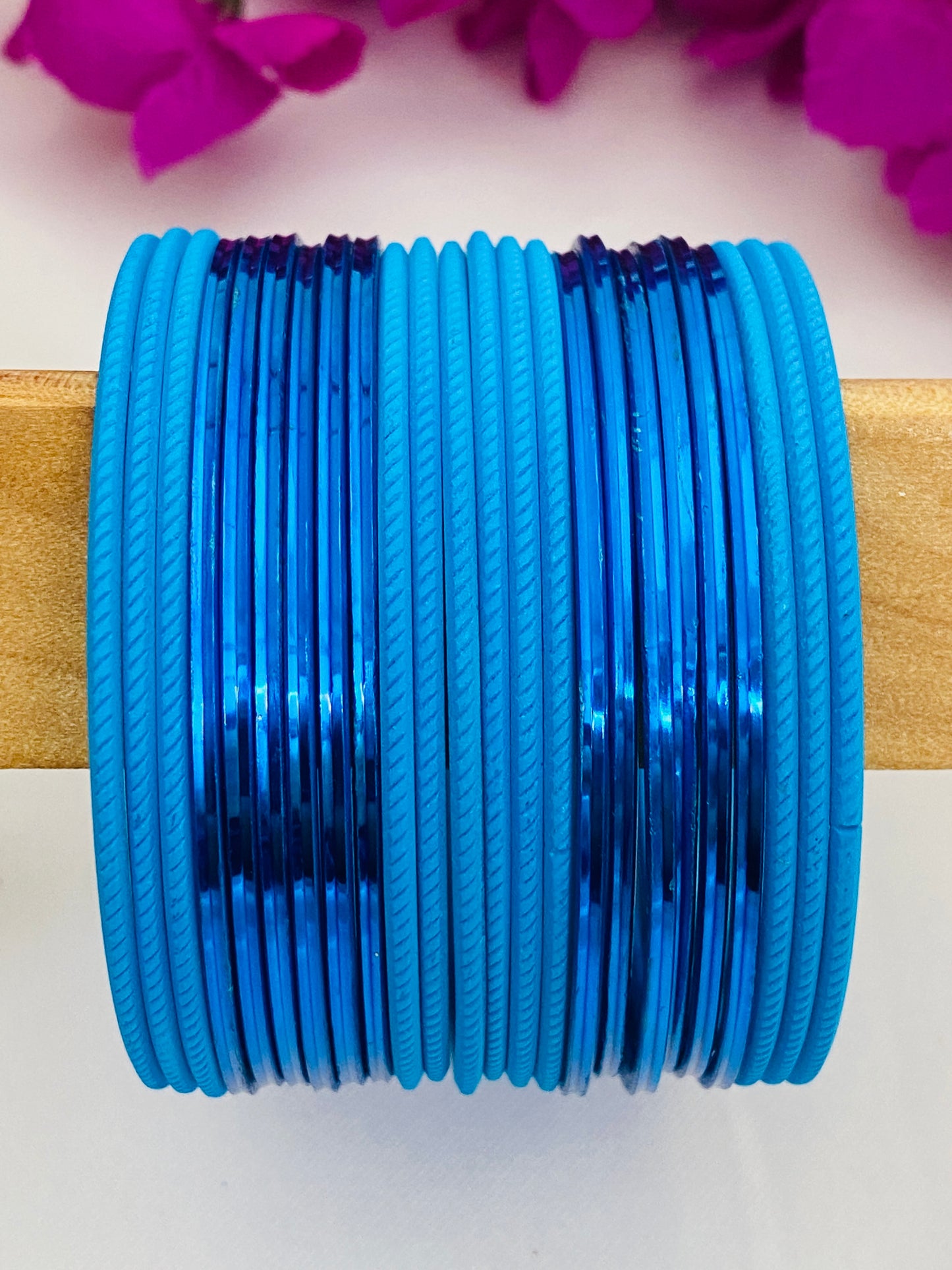 Stylish Sky Blue Color Metal Bangle Set For Wedding