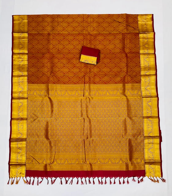 Maroon Color Floral Motifs Art Silk Saree With Gold Zari Work In Yuma