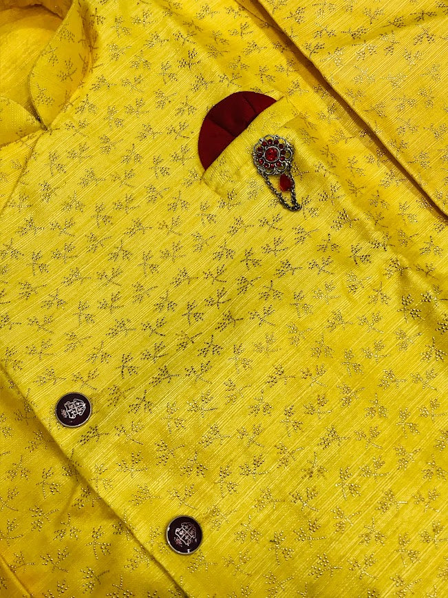 Yellow & Red Kurta With Dhoti In Mesa