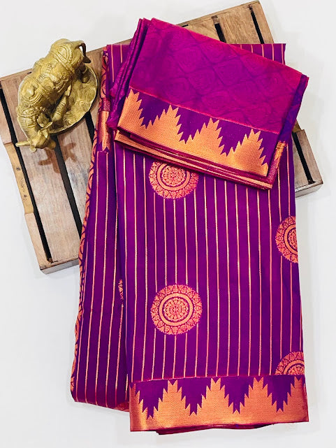 Attractive Purple Color Pure Kanchi Silk Circle Design With Gold Zari Work Saree In Near Me