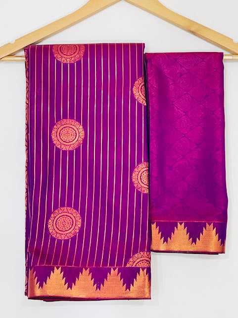 Purple Color Pure Kanchi Silk Circle Design With Gold Zari Work Saree In USA