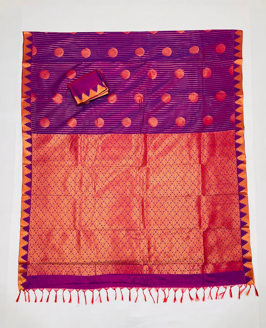 Attractive Pure Kanchi Silk Circle Design With Gold Zari Work Saree For Women In Yuma
