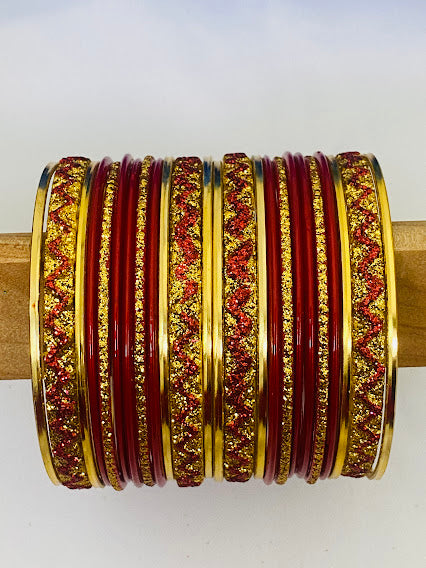 Red Color Shining Traditional Designer Metal Bangles