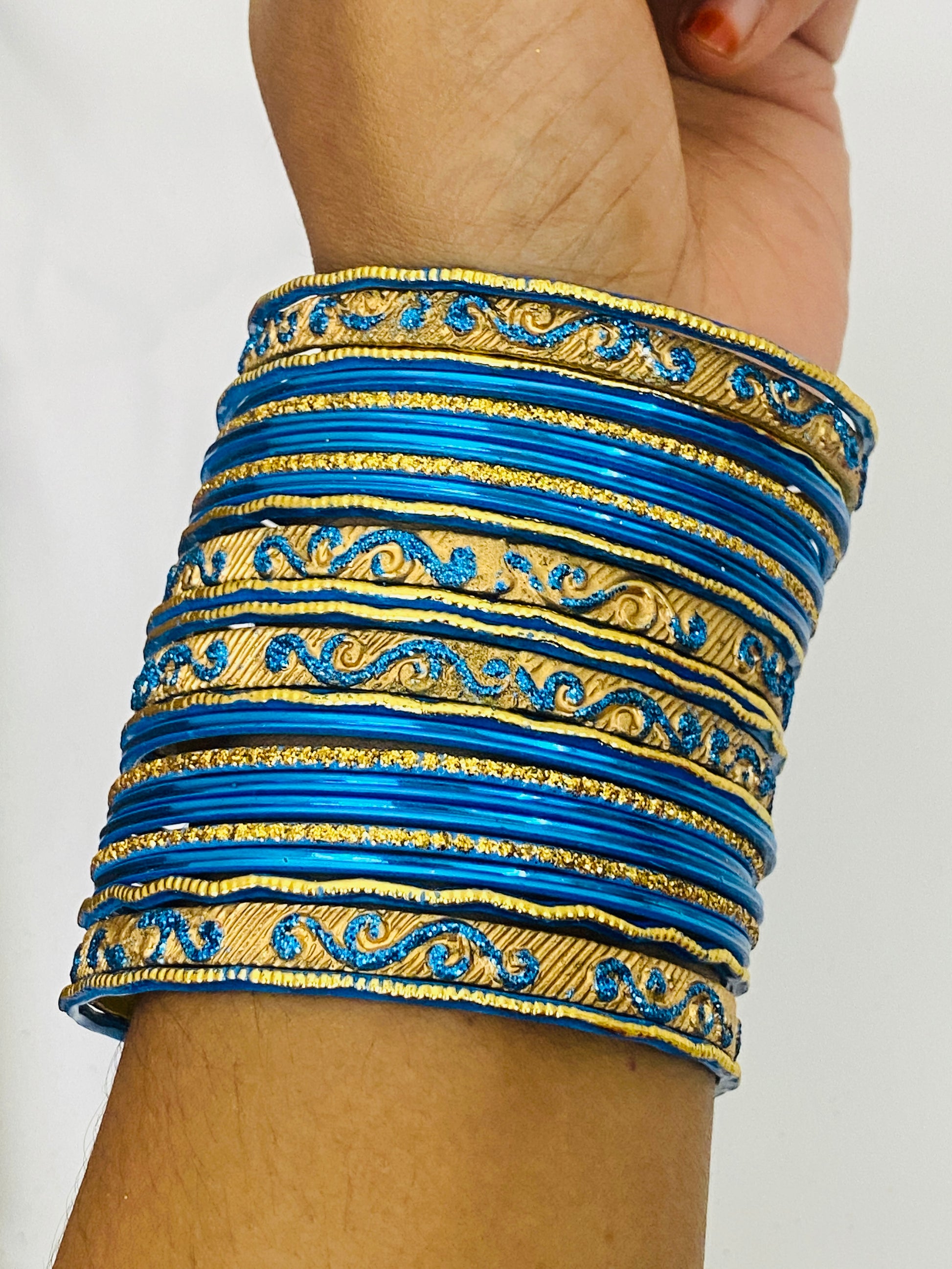 Bollywood Style Wedding Blue Color Designer Metal Bangles Near Me