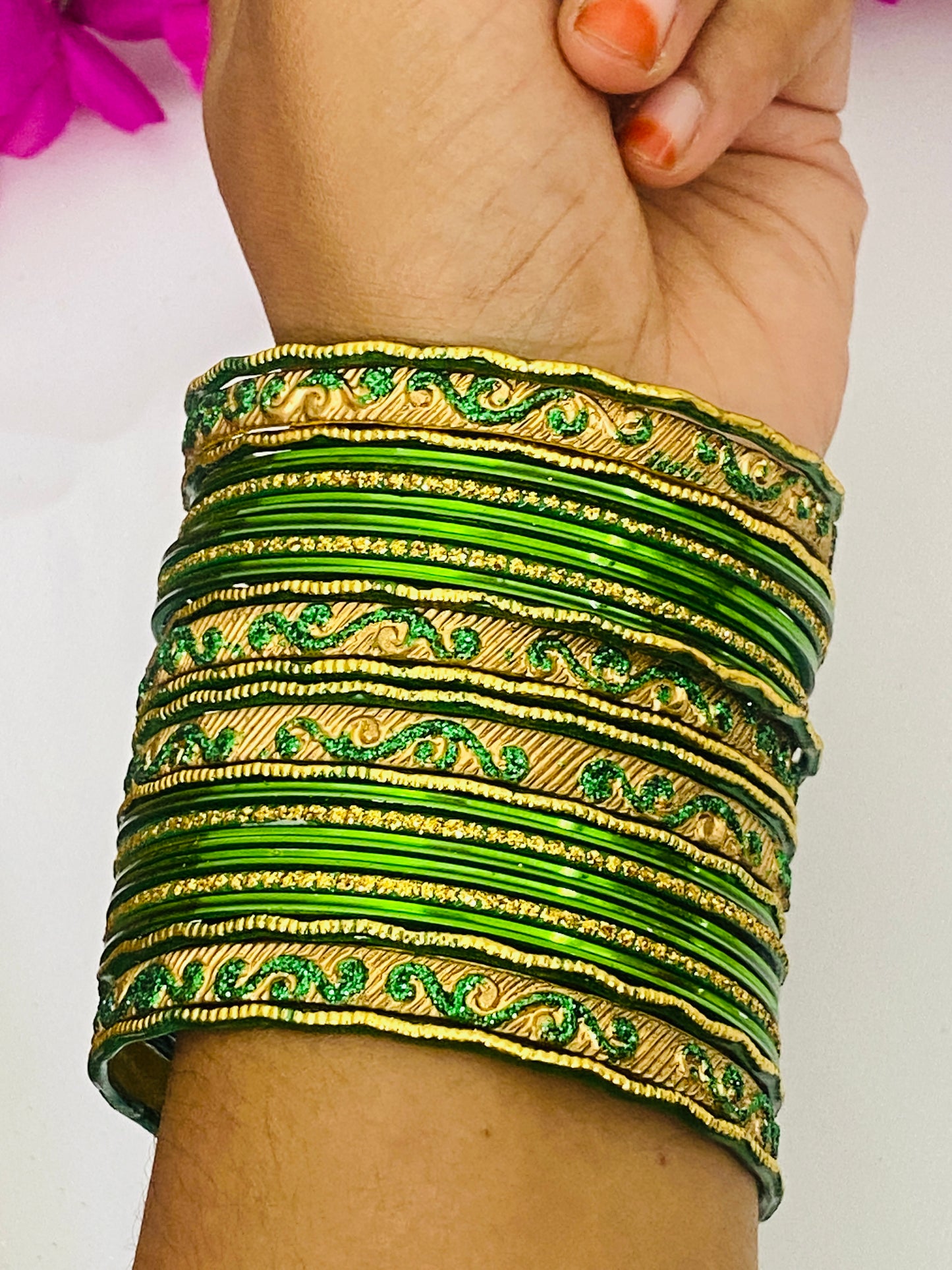 Green Color Shining Designer Metal Bangles Near Me