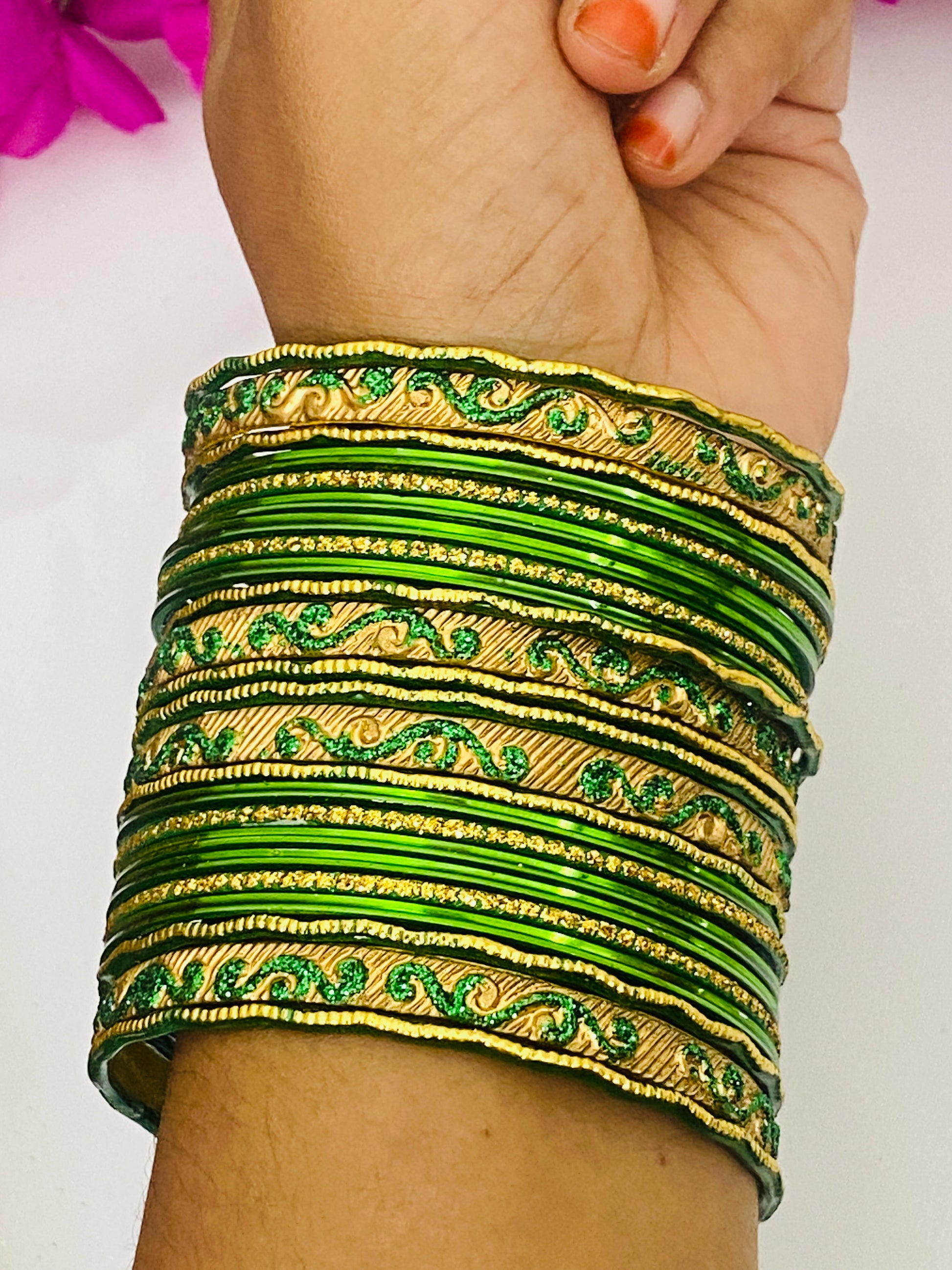 Green Color Shining Designer Metal Bangles Near Me