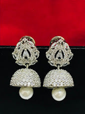 Dazzling White Color American Diamond Pearl Designed Earrings