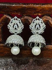 White Color American Diamond Pearl Designed Earrings Near Me