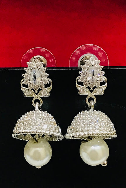 Beautiful White Color American Diamond Pearl Unique Designed Earrings