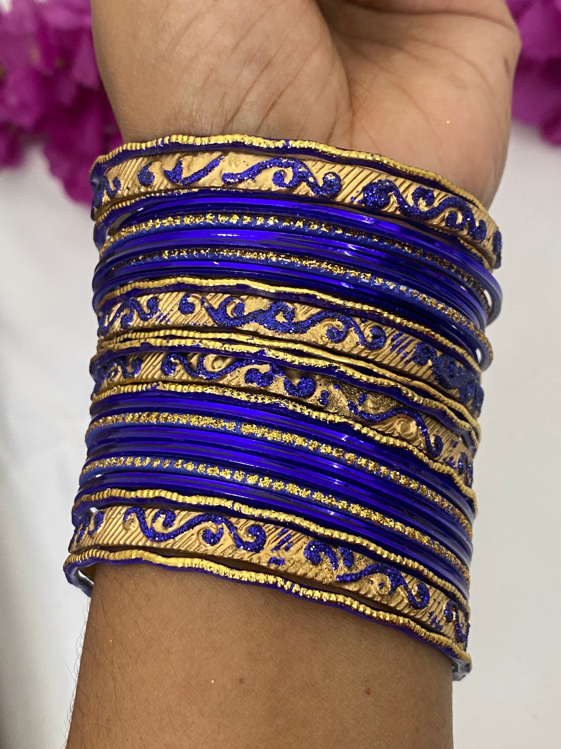 Wedding Dark Blue Color Shining Two Side Border Designer Bangles Near Me