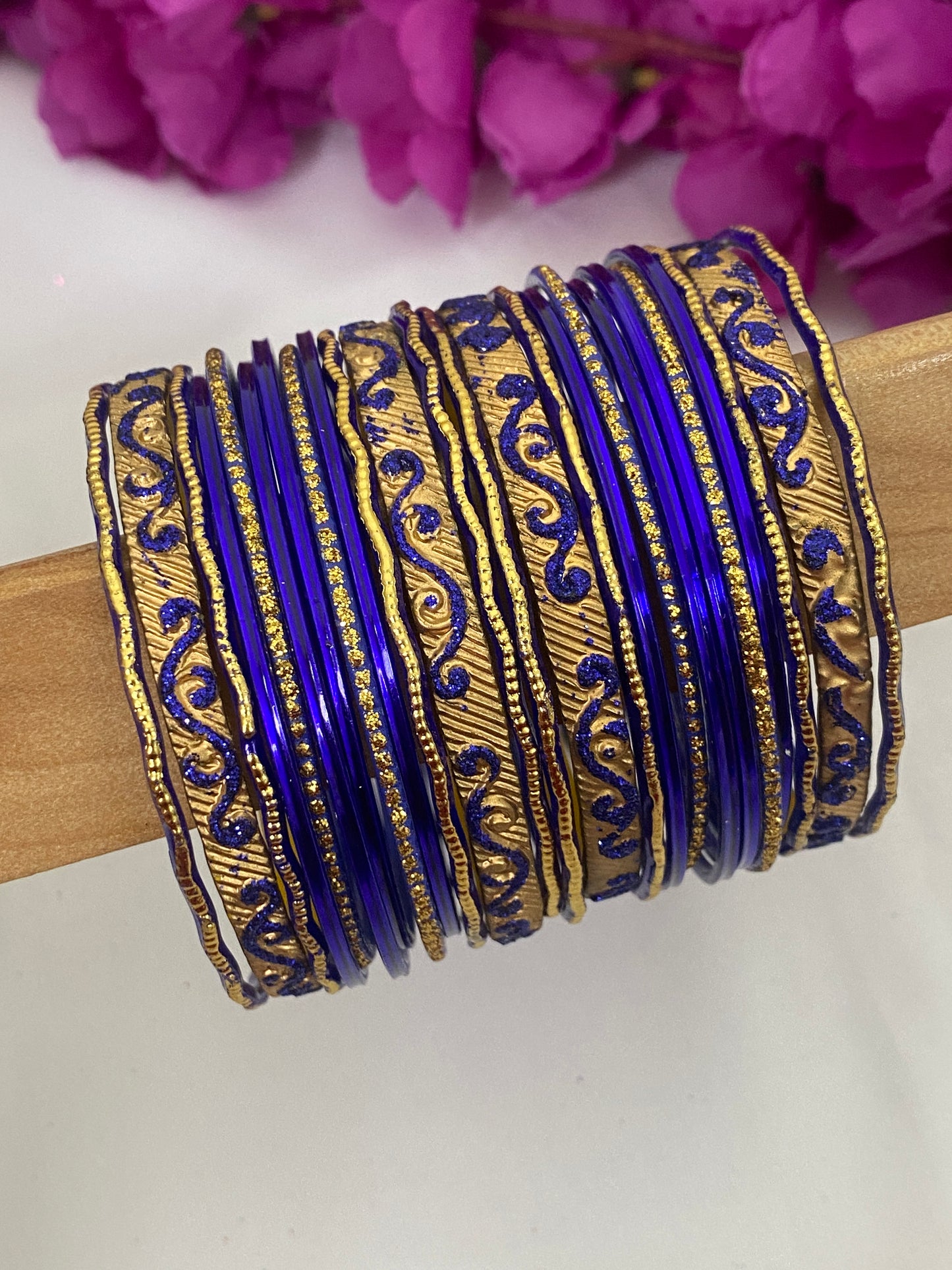 Fancy Wedding Dark Blue Color Shining Two Side Border Designer Bangles