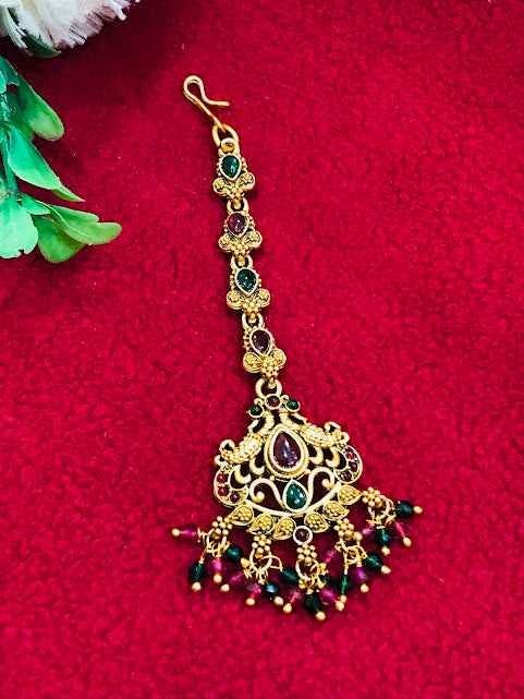 Beautiful antique gold tikka with Multicolor