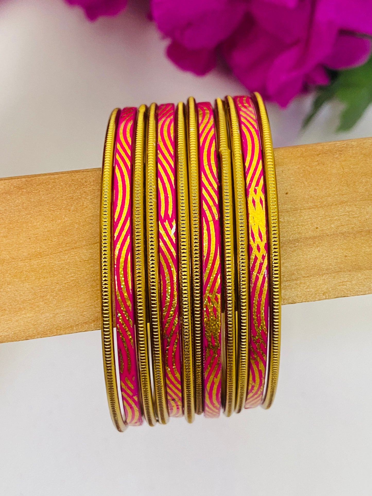 Antique Pink Enamel Shimmering Bangles In USA