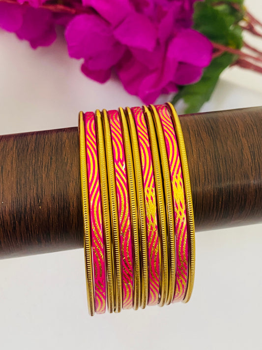 Beautiful Glossy And Shining Pink Color Bangles Set For Women