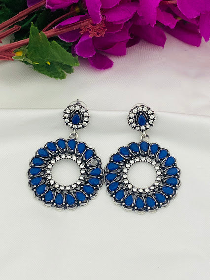 Blue and White Circle Earrings