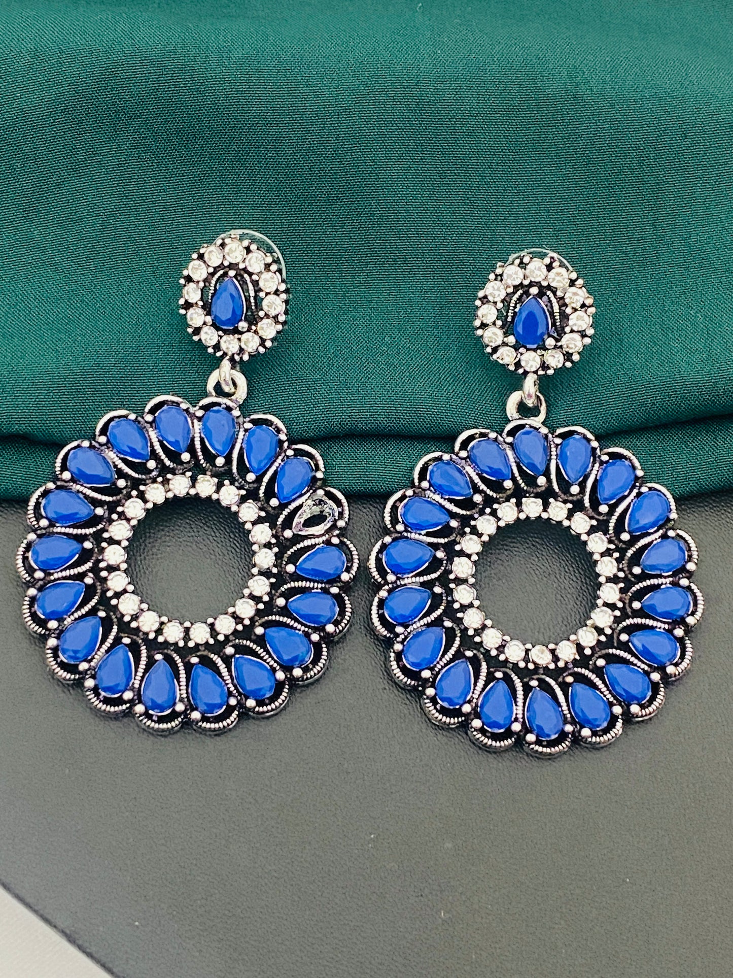 Blue and White Circle Earrings