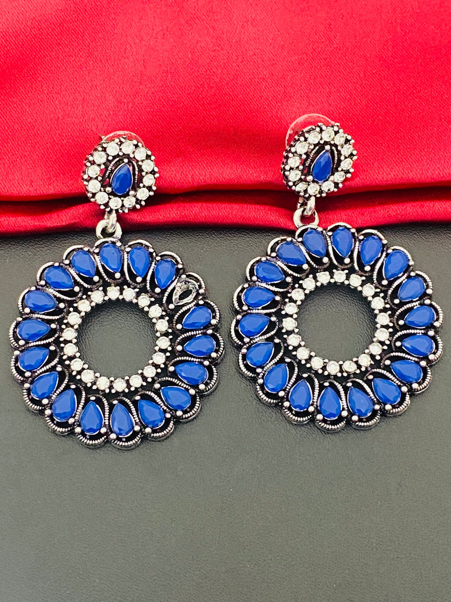 Blue and White Circle Earrings