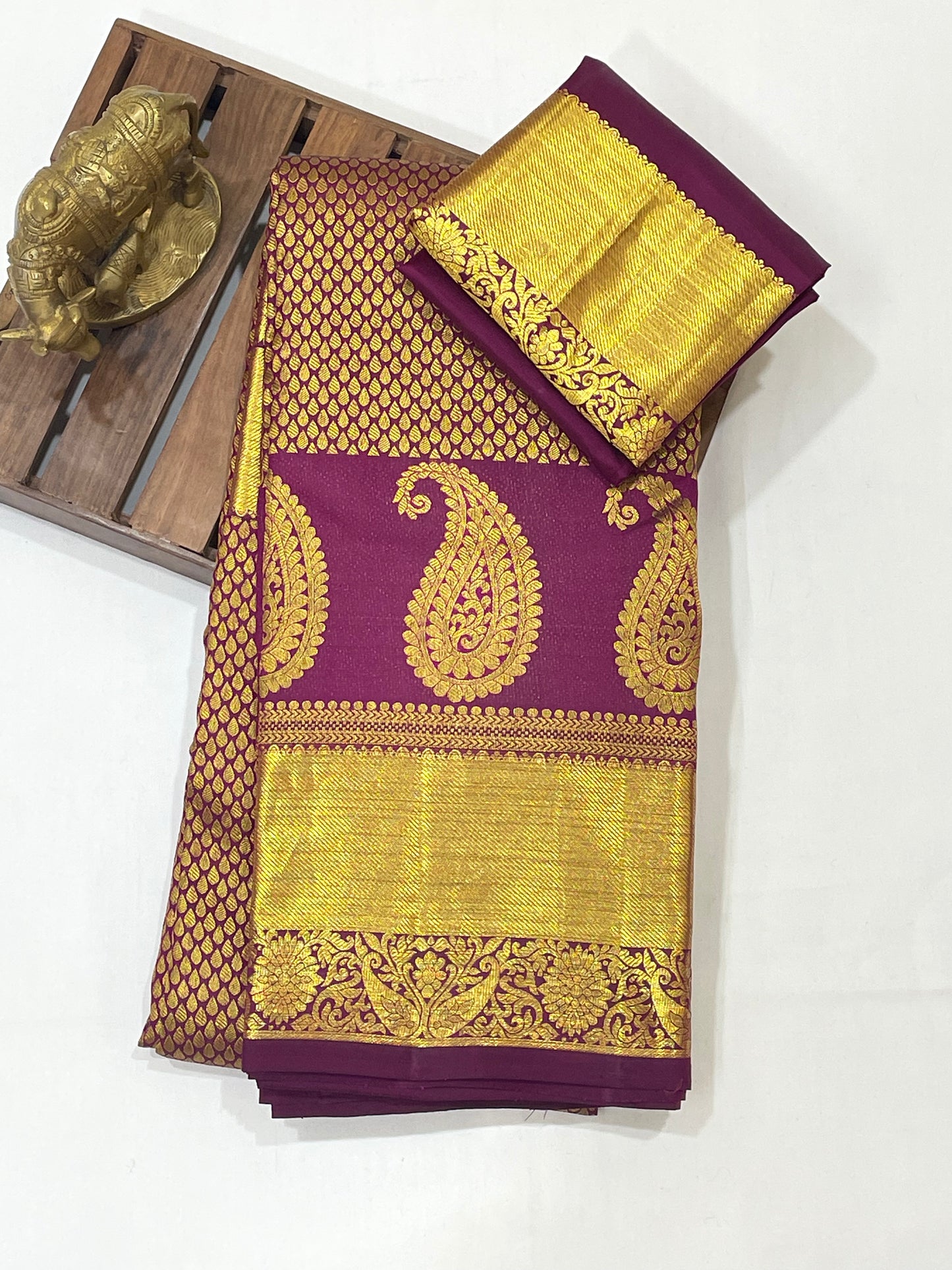 Fascinating Dark Purple Color Pure Kanchi Silk Gold Zari Work Saree For Women Near Me