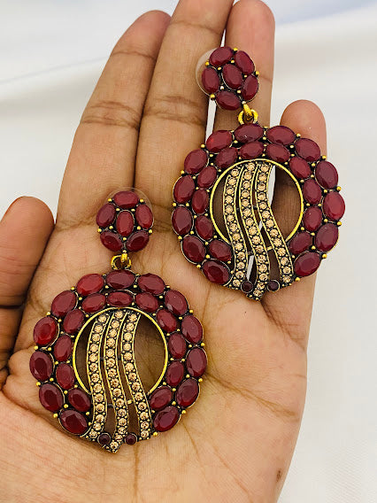 Red and Gold Stone Circle Earrings