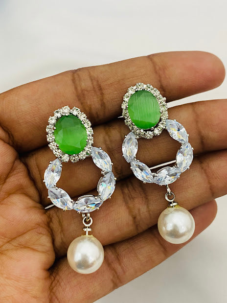 American Diamond Emerald Stone Earrings Near Me