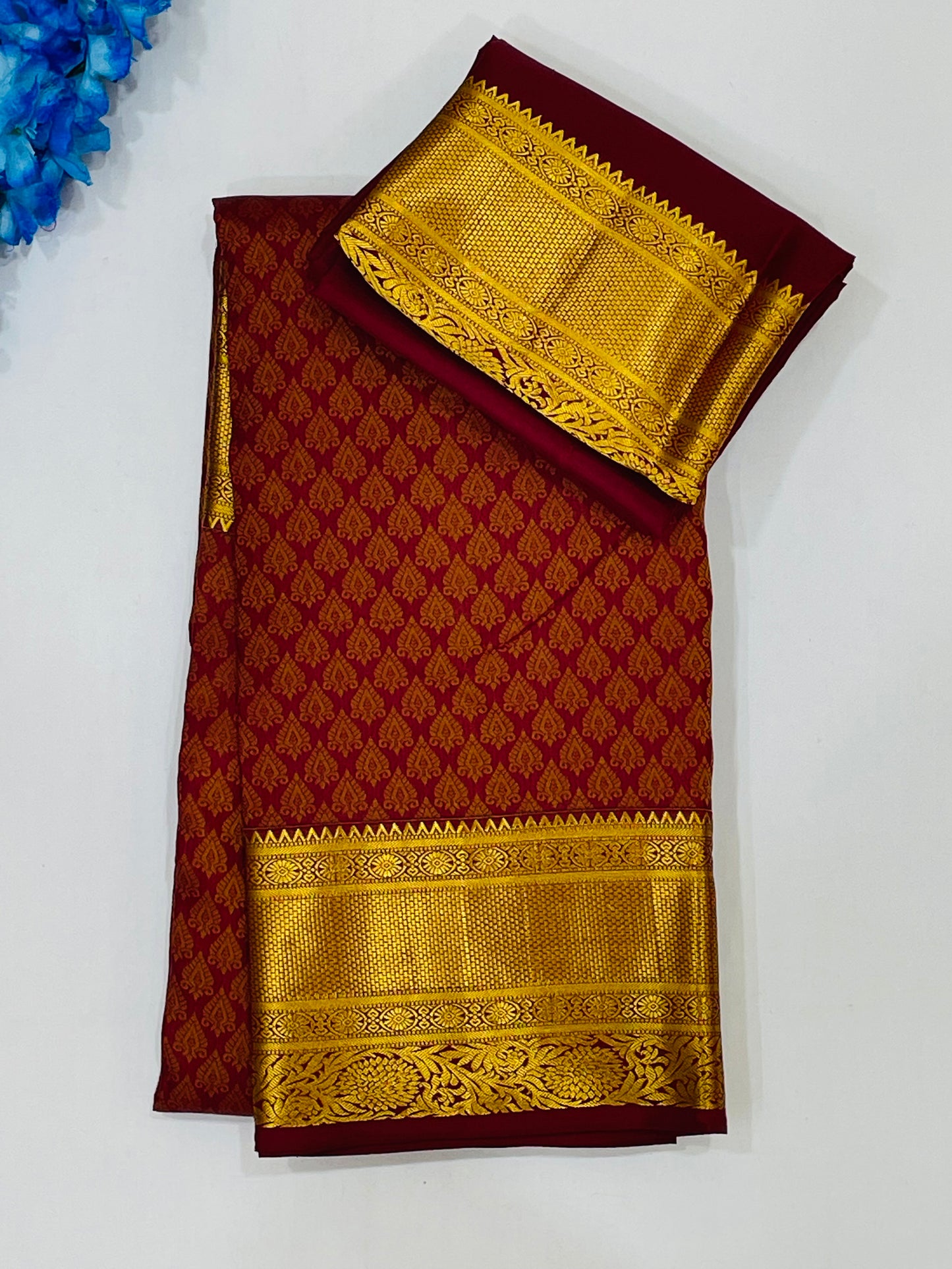 Attractive Maroon Color Floral Motifs Art Silk Saree With Gold Zari Work For Women