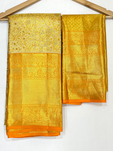 Gold Color Floral Design Silk Saree In Tucson