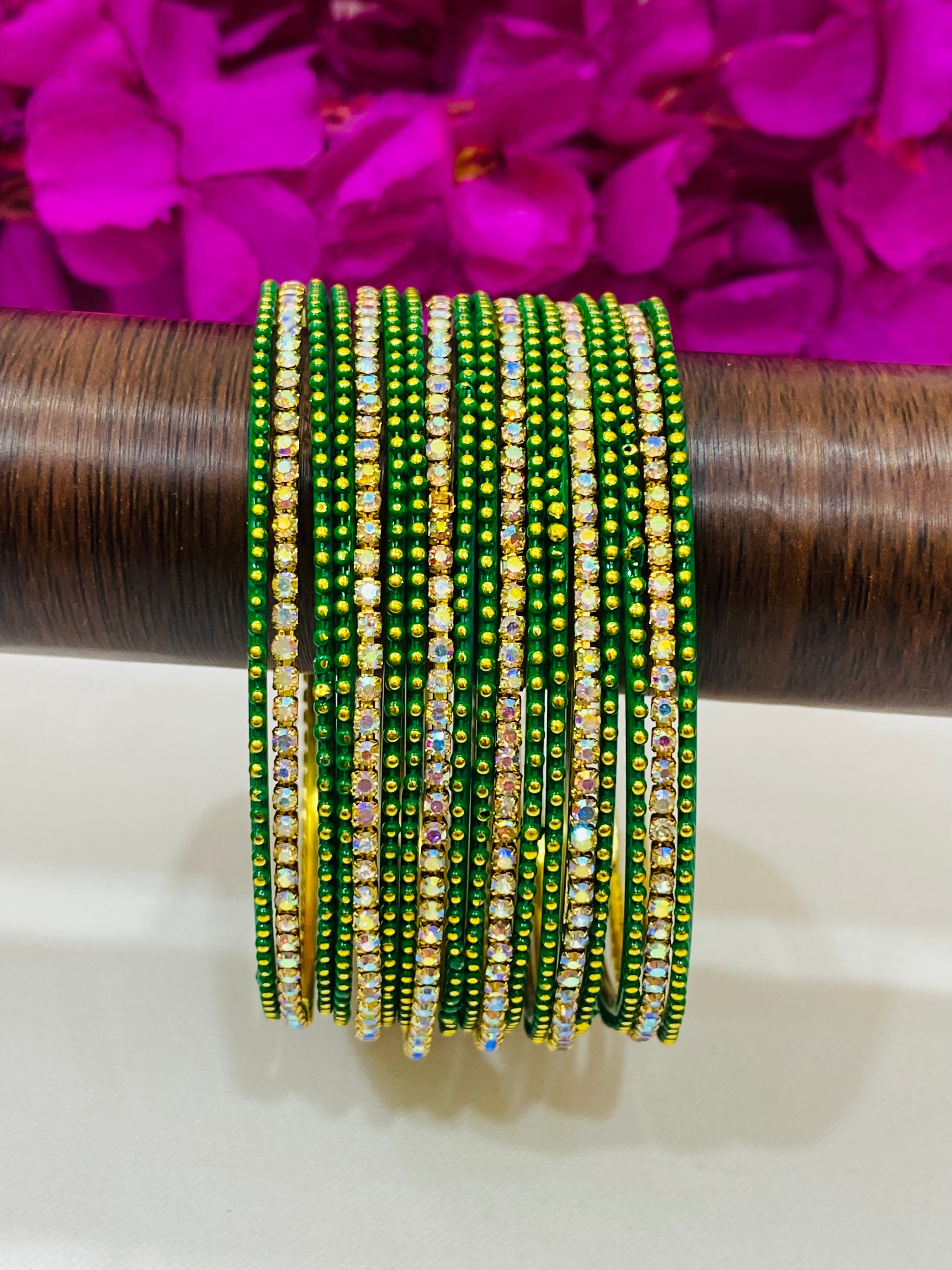 Attractive Green Color Metal Bangles With Glittering Stone In USA