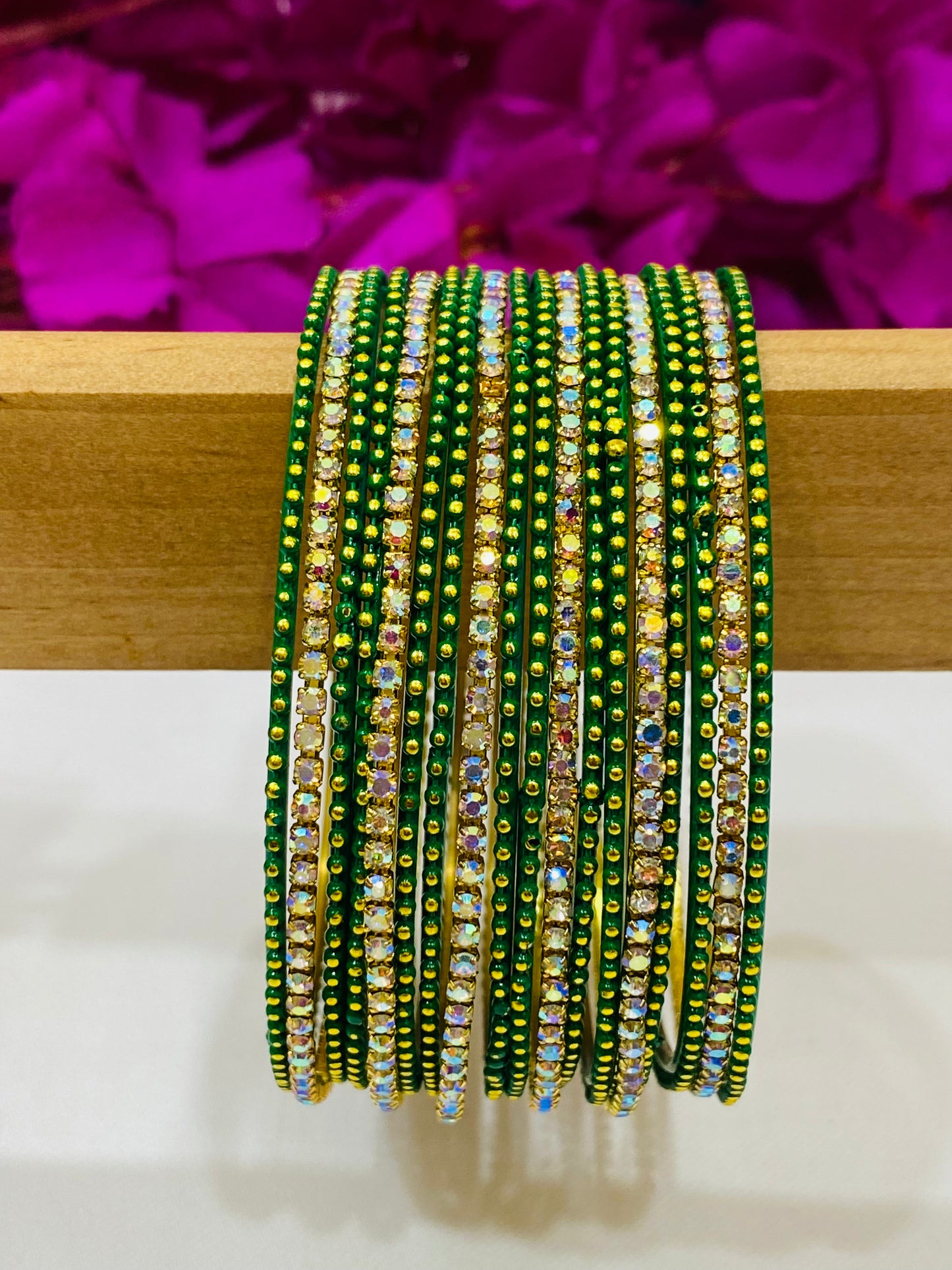 Attractive Green Color Metal Bangles With Glittering Stone In Surprise