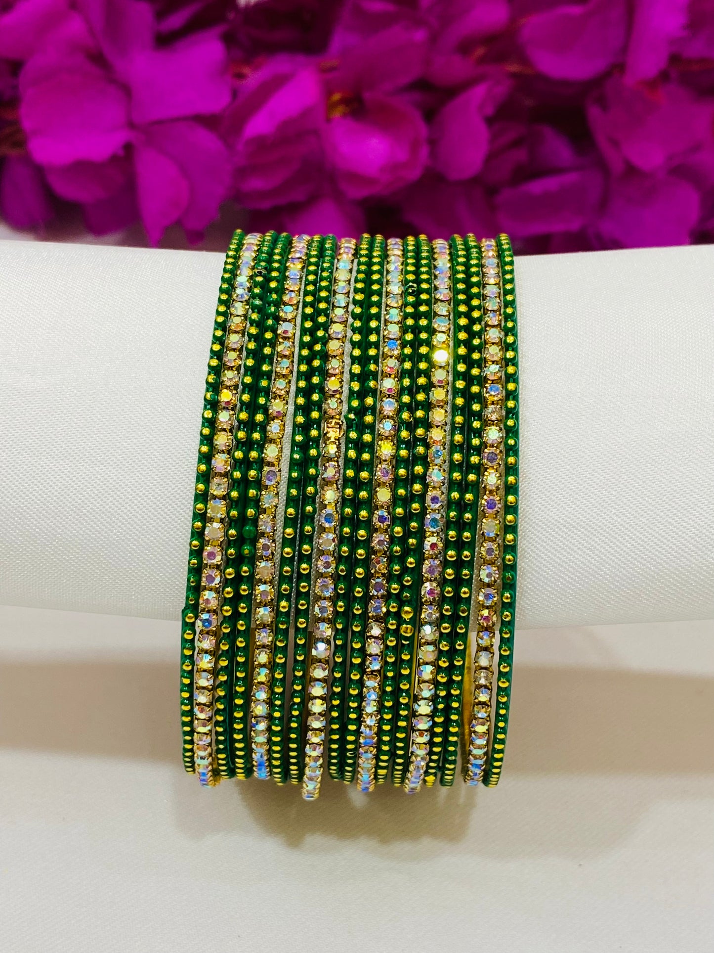 Attractive Green Color Metal Bangles With Glittering Stone Near Me