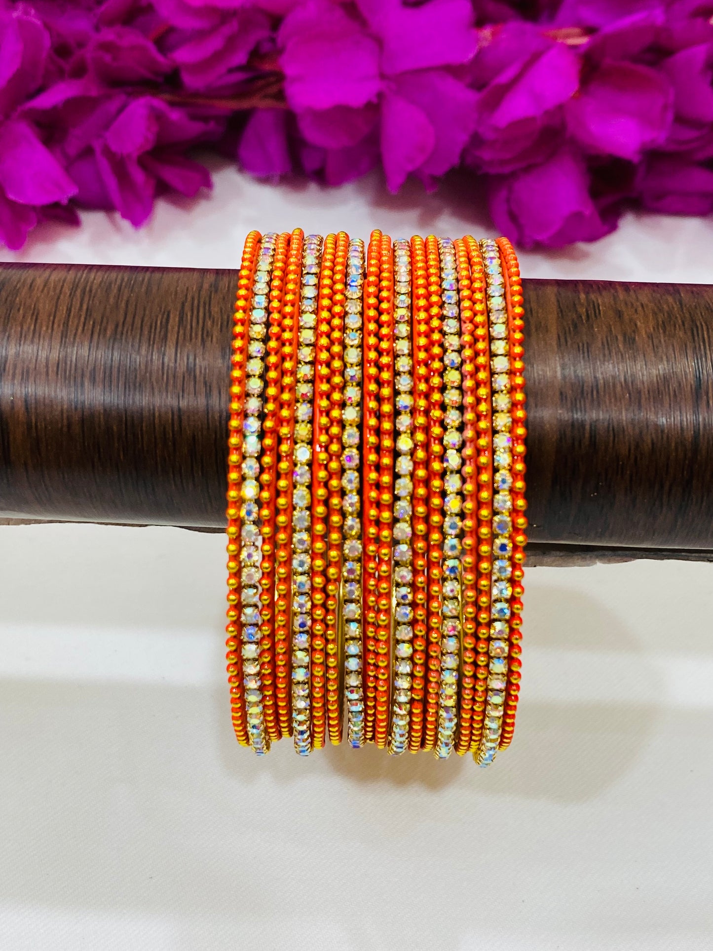 Alluring Orange Color Bangles With White Stone In Usa