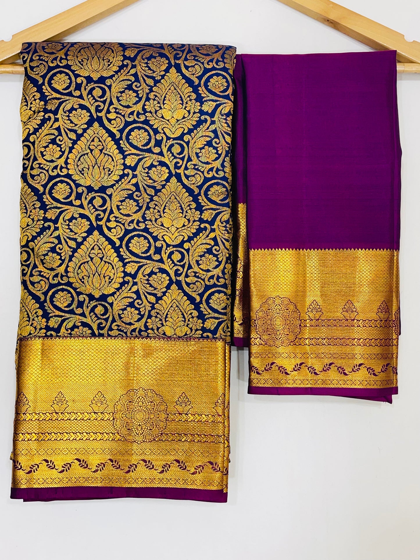 Stunning Dark Blue Colored Pure Kanchi Silk Saree In USA